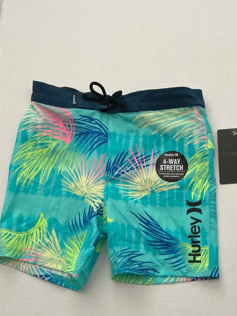Hurley Teal Aurora Green Tropical Palm Boys Swim Shorts size 4T-NWT